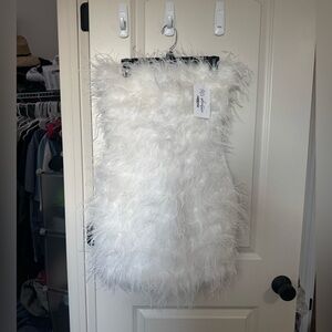 12th tribe white Chanel faux feather mini dress size L!